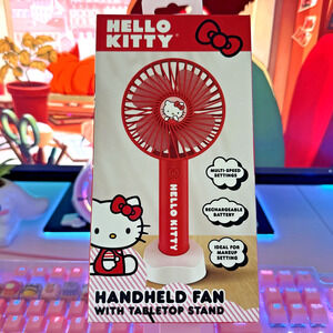 Hello Kitty Portable Fan Stand Makeup Multi Speed Rechargeable Cable 2025 Sanrio